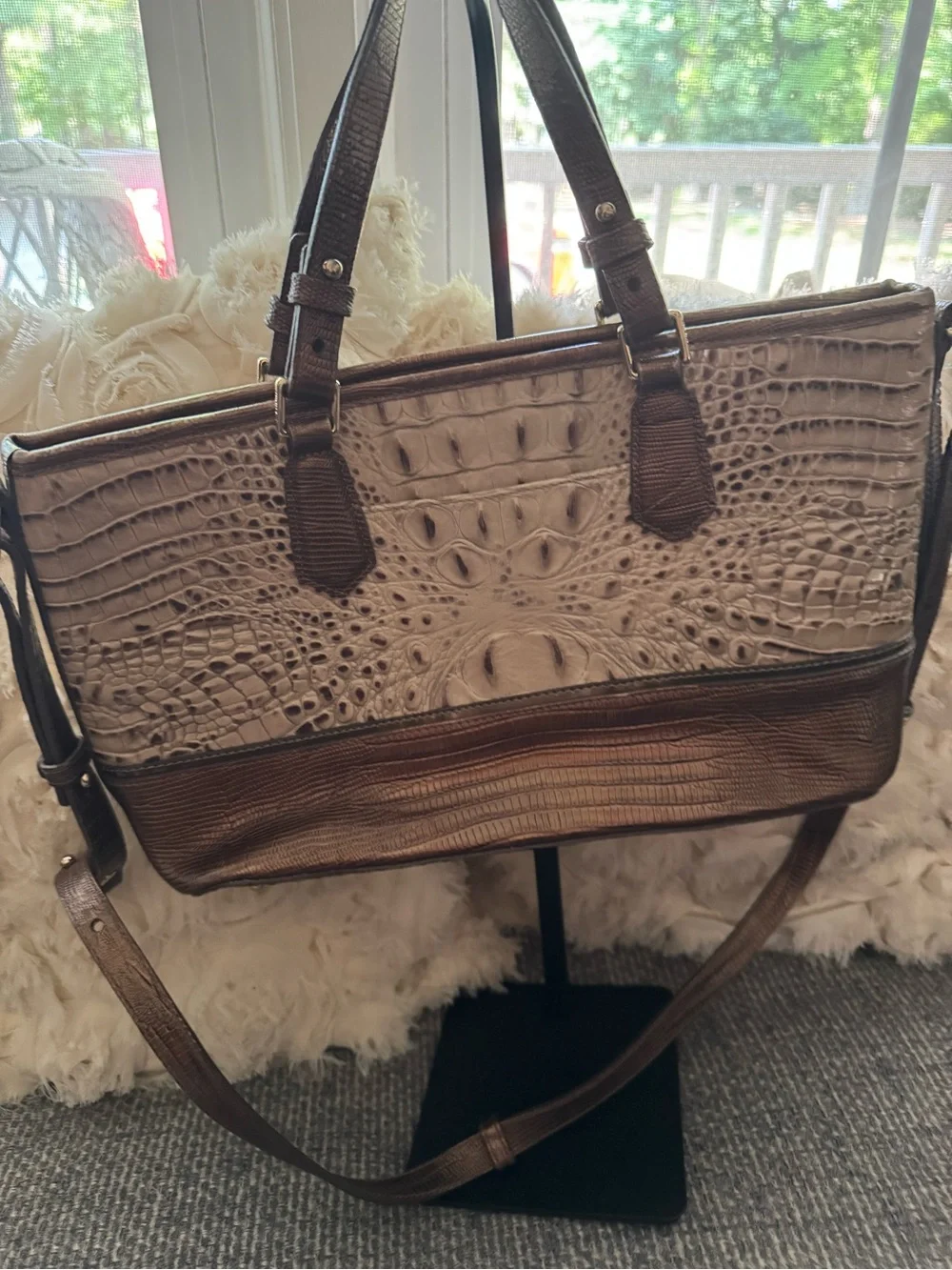 Brahmin Asher Tote Melbourne Granite Croc Embossed Leather Shoulder Bag